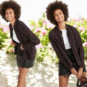 Madewell Westlake Flannel Black Pink Plaid Comfort‎ Cabin Lumberjack Holiday S